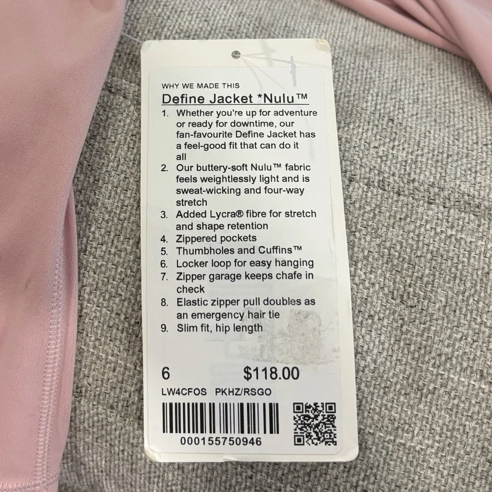 NWT Lululemon Define Jacket *Nulu In Pink Haze/Rose Gold Size 6